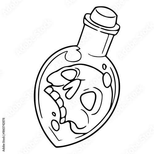 skull in a bottle of poison potion outline