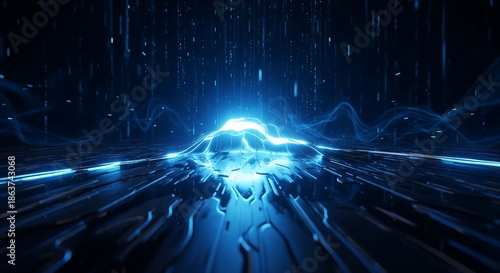 Vibrant blue light waves spreading rapidly in dark digital space