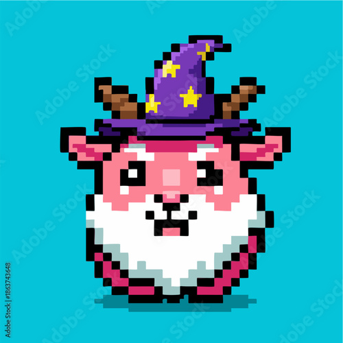 Pink pixel art wizard goat icon graphic illustration