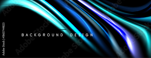 Abstract flowing lines, vibrant blues, purples, whites over black background. Modern design element, dynamic curves create visual interest.