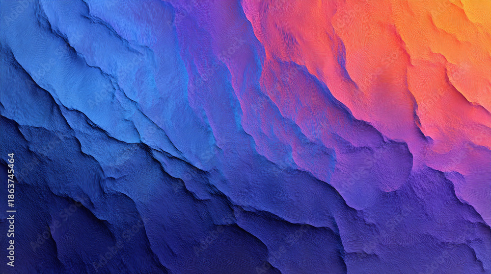 Obraz premium Noise-textured transparent glass abstract with blue and orange gradients, blending warm and cool tones, ideal for modern web backgrounds, fashion banners, and tech presentations