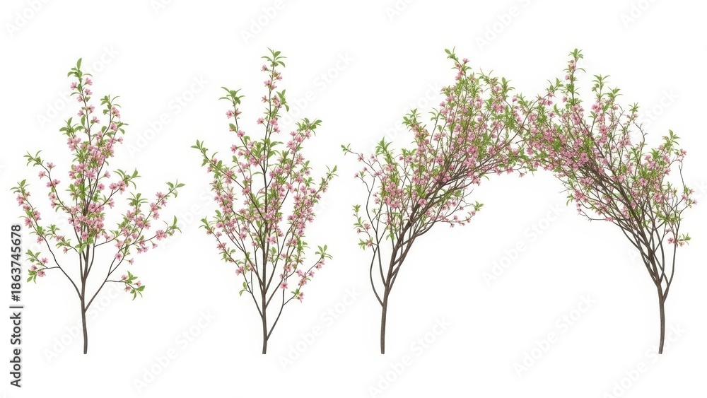 Obraz premium Pink flowering tree branches isolated on white, Spring Blossom