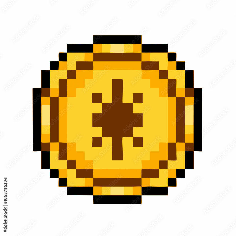 Obraz premium Retro Golden Pixel Art Coin Icon for Game UI Asset