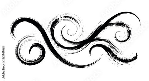 Black swirling brush stroke design element