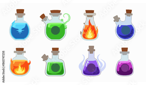 Magical Potions Flat Vector Illustration Set for Fantasy Design