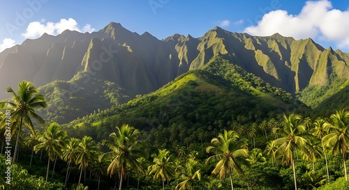 Lush Tropical Landscape of Moorea Island, French Polynesia.