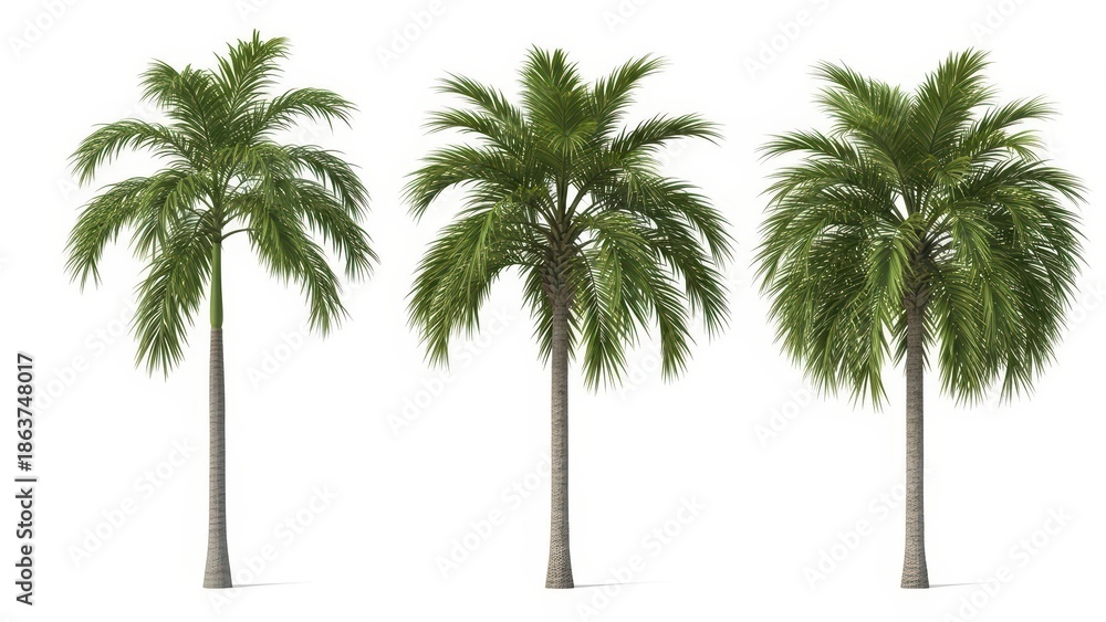 Fototapeta premium Palm Trees Isolated on White, Tropical Nature, Summer Vacation