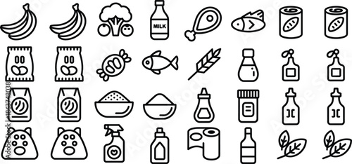 Black and white of various food and household bananas