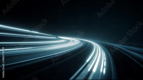 A soft motion push transition with subtle parallax effect displays glowing blue lines on a dark background.