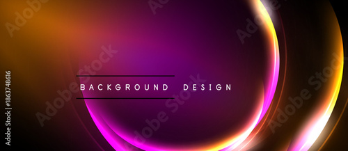 Abstract vibrant background. Orange, purple hues blend smoothly. Modern design features glowing lines, text elements. Simple, elegant.
