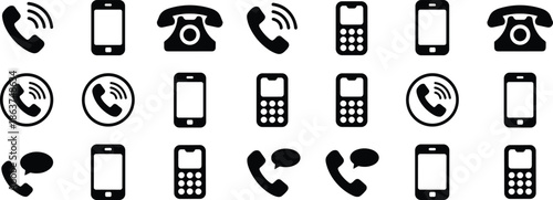 Black and white phone and smartphone in various styles