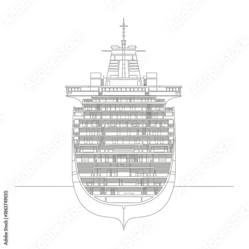 Detailed Blueprint of a Large Cruise Ships Cross-Section.