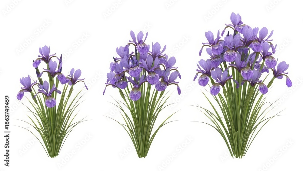 Fototapeta premium Purple Iris Flowers Isolated on White, Spring Floral Arrangement