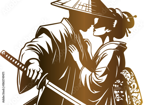 Silhouette illustration depicting a stylized warrior figure wearing a wide-brimmed hat holding a weapon against a dark background suggesting conflict or adventure