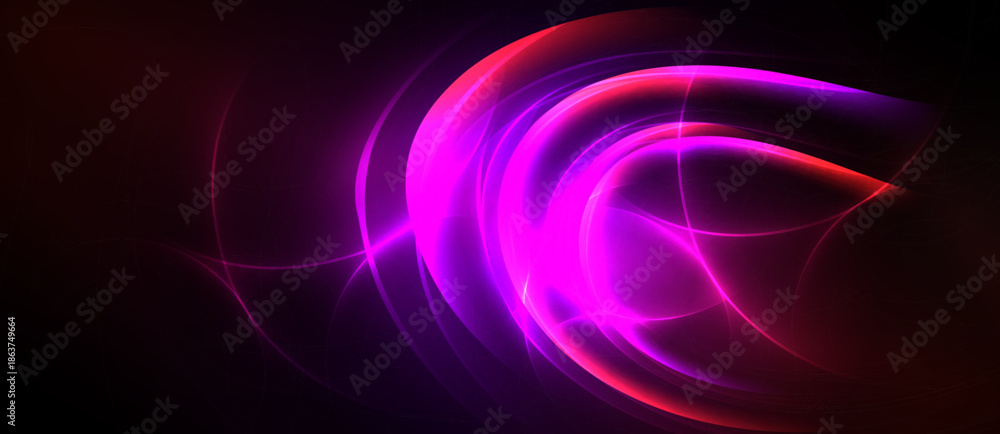 Obraz premium Bright pink, red energy swirls against dark background. Abstract lines create dynamic, glowing effect. Vivid colors dominate composition.