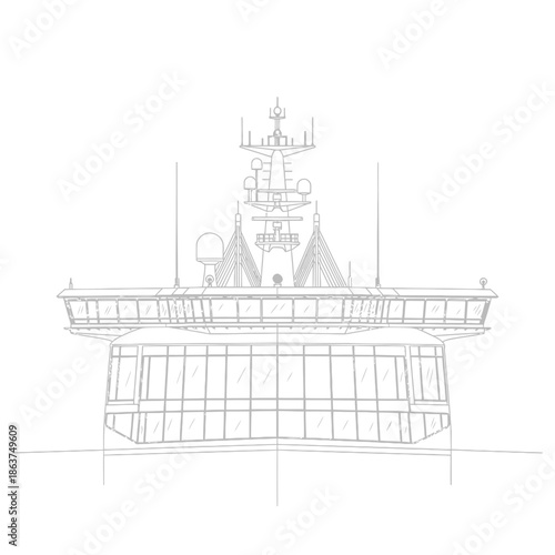 Detailed Blueprint Sketch of a Ships Bridge and Superstructure.