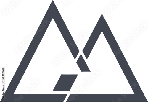 Abstract geometric mountain range logo design featuring interlocking dark gray and light gray triangle outlines representing peaks and achievement