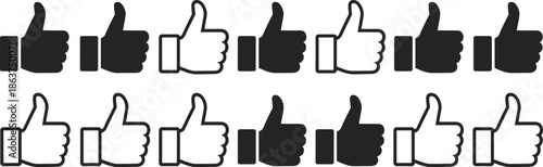 Black and white thumbs up in two rows hand outline