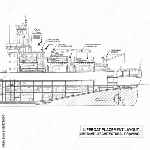 Lifeboat Placement Layout Ship Name Architectural Drawing.
