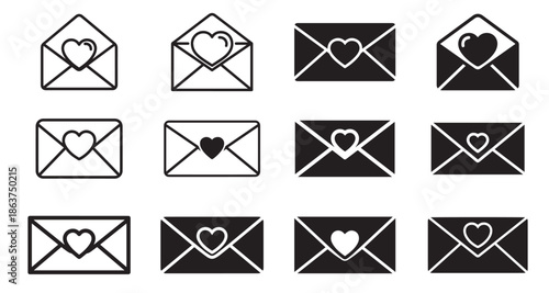 Set of Envelope with Heart icon, Envelope with Heart vector collection