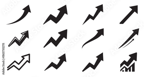 Set of Growth arrow icon, Growth arrow Black vector collection