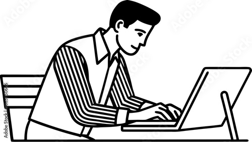 Businessman working diligently on laptop in modern workspace