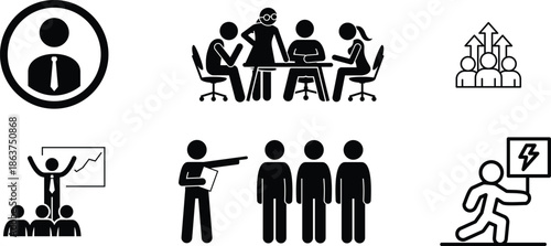 Business Team Leadership Management People Icons Set