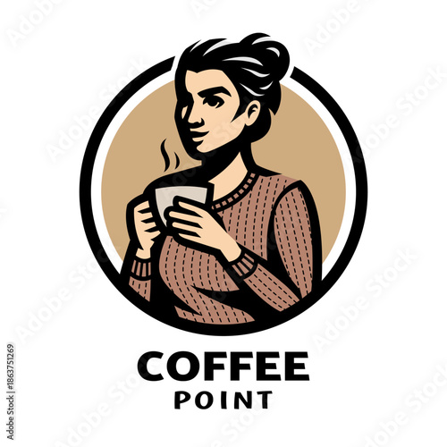 Coffee shop. Logo of a girl holding a cup of coffee
