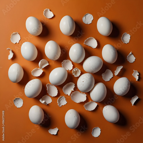 Amazing shot of eggshells isolated on orange