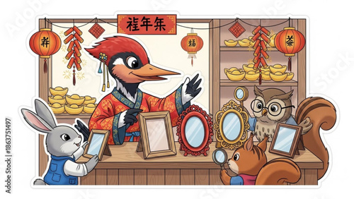 Lunar New Year Woodpecker Frame Shop Seller