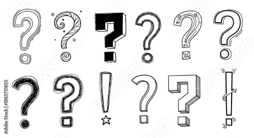 Hand drawn question marks and exclamation marks