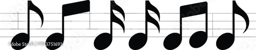 Black musical notes on white staff lines