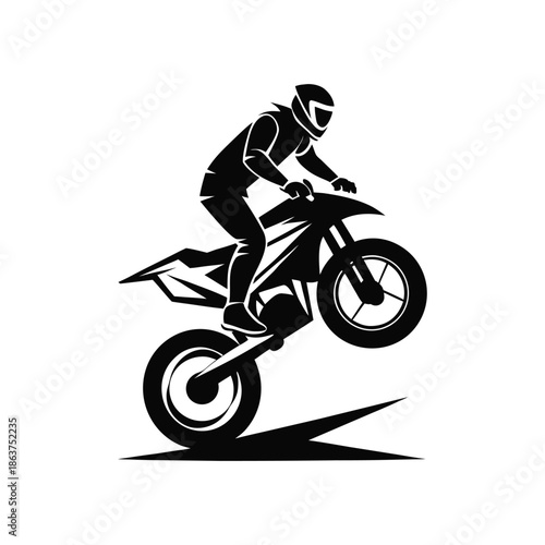 Extreme Motocross Rider Performing Dynamic Wheelie Stunt Silhouette Vector For Professional Branding.
