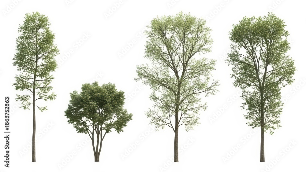 Fototapeta premium Isolated Trees Set, Green Foliage, Cutout, White Background, Nature Elements