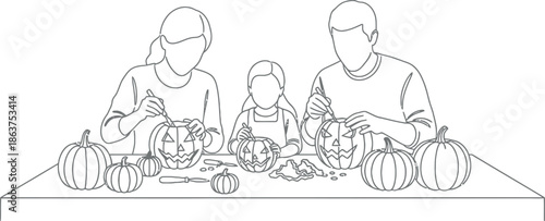 Family Carving Pumpkins for Halloween