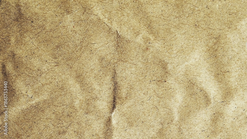 Old crumpled paper sheet or parchment texture background. Element for design. Top view.