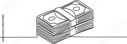 a stack of paper money, cash, banknotes, dollars, in one line.one line vector illustration with out background