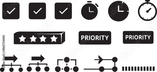 A set of black and white business productivity icons