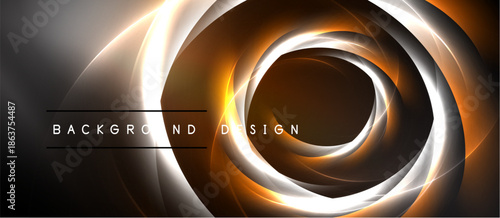Abstract design features concentric circles, glowing lines, warm colors. Modern aesthetic, suitable for backgrounds, presentations.