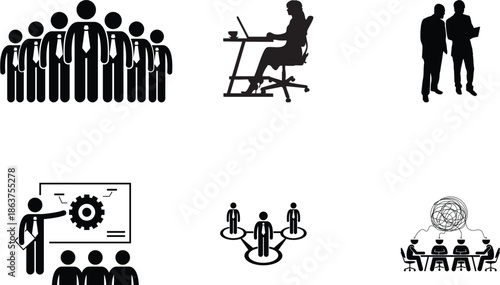 Business Teamwork and Office People Icons for Leadership Meeting Presentation