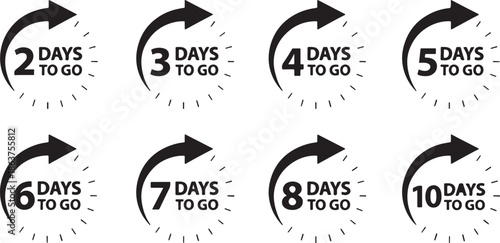 Days To Go Countdown Timer Icons with Progress Arrow Vector Set