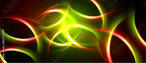 Abstract vibrant swirls, luminous curves, dynamic energy. Colors blend, creating captivating visual experience. Smooth gradients dominate composition.