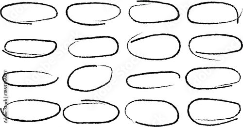 Collection of hand drawn sketchy oval shapes for underlining and graphic design Vector