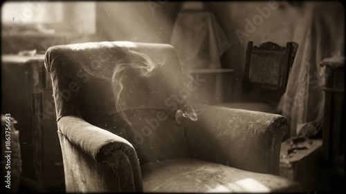Smoke Spiraling Through Vintage Room With Chair in Sepia Tones