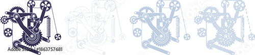 Four variations of a mechanical gear system in different styles and colors gears mechanism