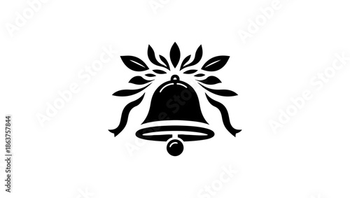 bell icon, christmas bell, bells, Christmas Jingle Bell Decoration with Holly Leaf and Seeds Black and White Silhouette Design, Bell Notification SVG Files | Alarm Bell SVG Cut Files | Bell Icon Vecto
