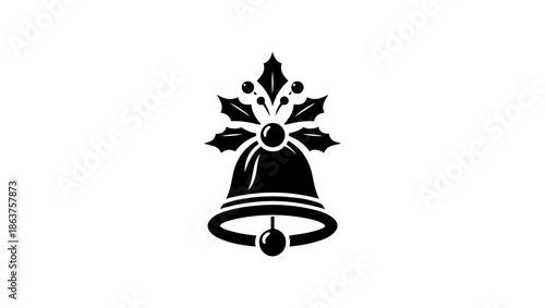 bell icon, christmas bell, bells, Christmas Jingle Bell Decoration with Holly Leaf and Seeds Black and White Silhouette Design, Bell Notification SVG Files | Alarm Bell SVG Cut Files | Bell Icon Vecto