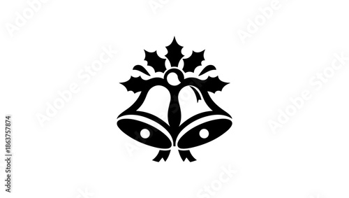 bell icon, christmas bell, bells, Christmas Jingle Bell Decoration with Holly Leaf and Seeds Black and White Silhouette Design, Bell Notification SVG Files | Alarm Bell SVG Cut Files | Bell Icon Vecto