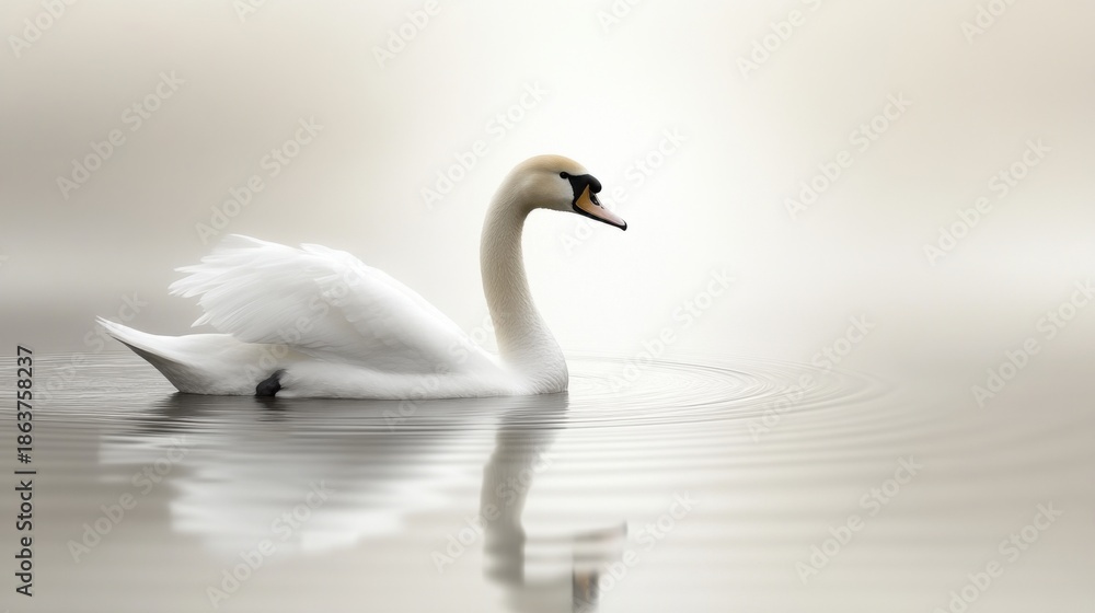 Fototapeta premium Elegant Swan Gliding Gracefully on Serene Water