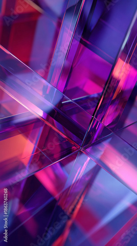 Vivid chromatic glass material in an abstract geometric design, featuring colorful reflections and depth, rendered in 3D as a modern banner template background.
